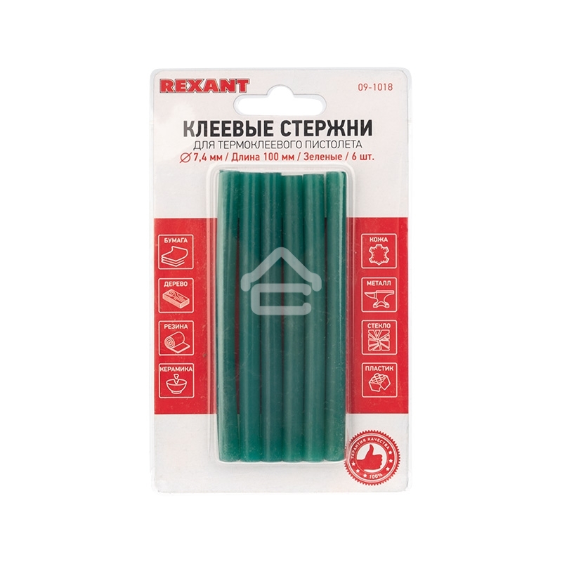 Клеевые стержни Rexant, Ø7 мм, 100 мм, зеленые, 6 шт., блистер