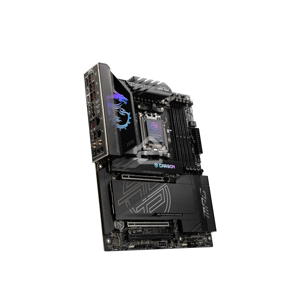 Материнская плата MSI MPG X870E CARBON WIFI, AM5, AMD X870E, 4xDDR5, 4xSATA, 4xM.2, 1xPCIe 5.0 x16, 1xPCIe 5.0 x4, 1xPCIe 4.0 x4, 1xHDMI, 2xUSB-C, 2x1Gb LAN, 9xUSB 3.2 Gen 2, 2xUSB4, 2x3.5 мм, 7.1, ATX