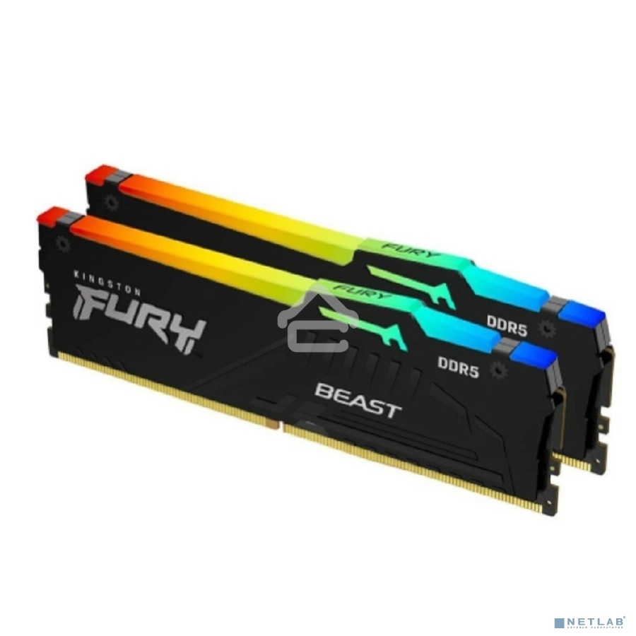 Оперативная память Kingston Fury Beast, DDR5, 32GB (2x16GB), 5600MHz, CL36, DIMM, с радиаторами, RGB, черный