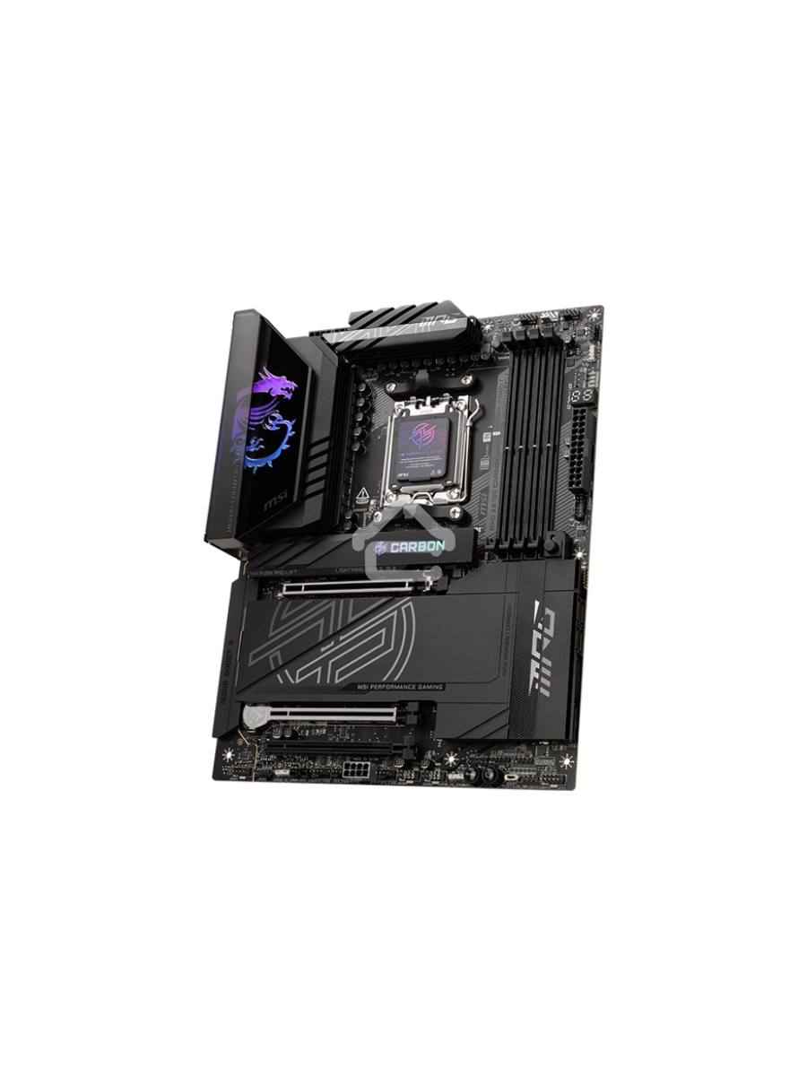 Материнская плата MSI MPG X870E CARBON WIFI, AM5, AMD X870E, 4xDDR5, 4xSATA, 4xM.2, 1xPCIe 5.0 x16, 1xPCIe 5.0 x4, 1xPCIe 4.0 x4, 1xHDMI, 2xUSB-C, 2x1Gb LAN, 9xUSB 3.2 Gen 2, 2xUSB4, 2x3.5 мм, 7.1, ATX