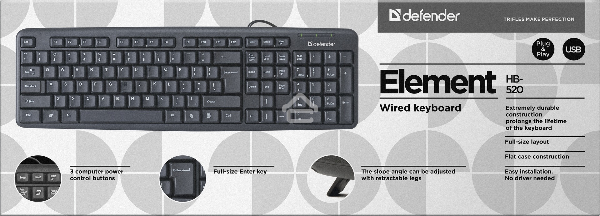 Клавиатура проводная Defender Element HB-520, USB, черный