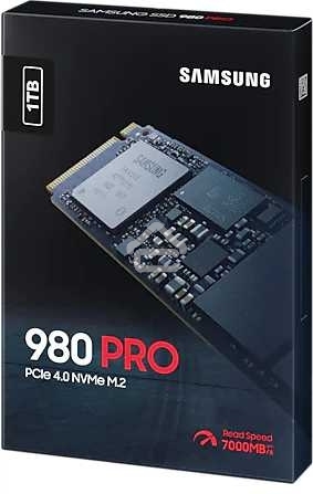 Накопитель SSD Samsung 980 PRO, 1TB, PCIe 4.0 x4, M.2 2280, NVMe, R/W 7000/5000