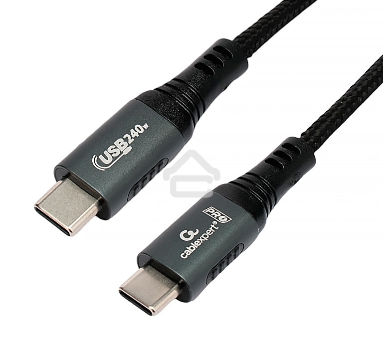Кабель USB2.0 Cablexpert ССP-USB2.0-240W-2M Type-C/Type-C, 5А, 240Вт, PD3.1/QC4.0, медь, алюминиевые коннекторы, оплетка, 2м, черный, пакет
