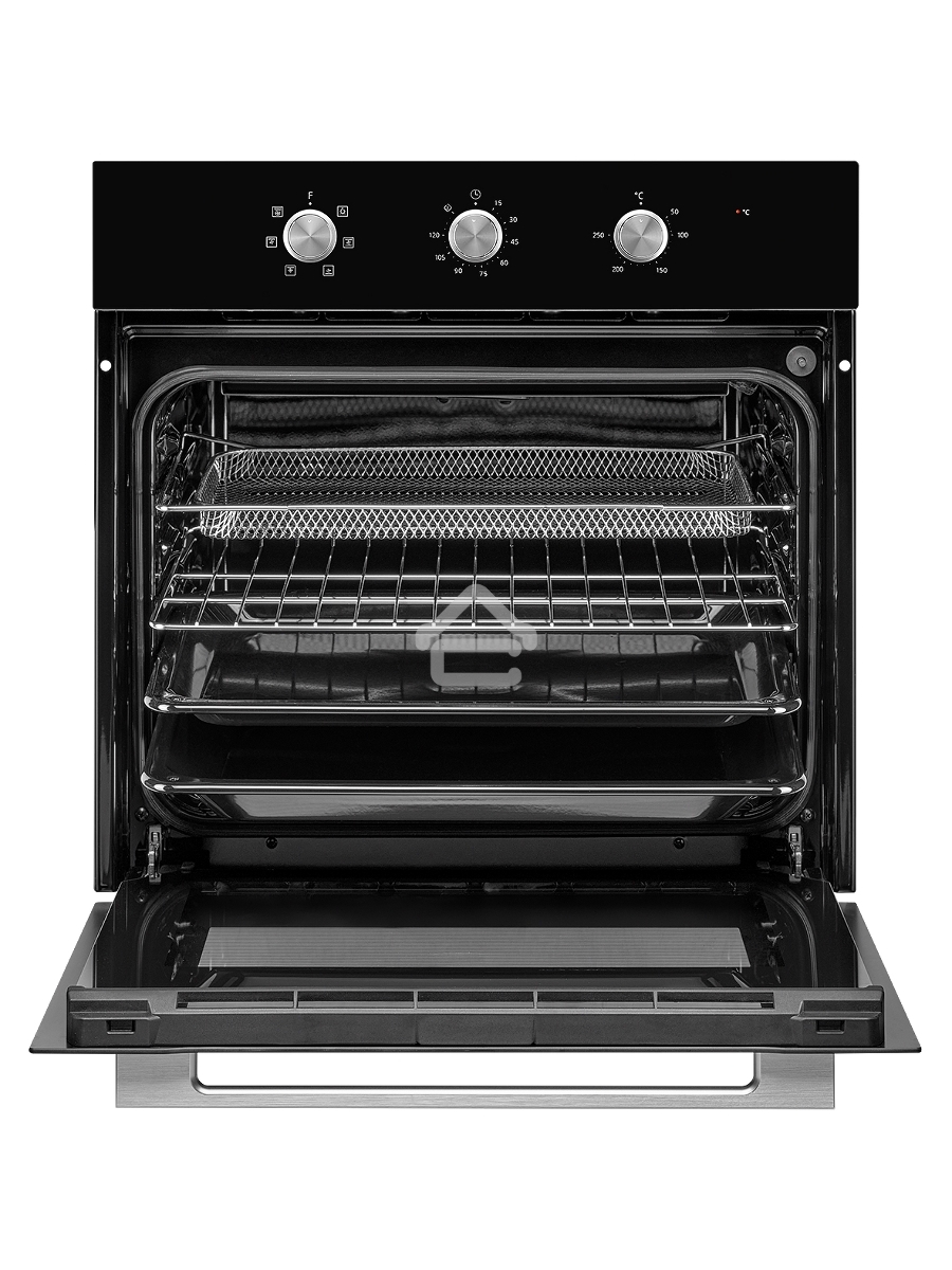 Духовой шкаф MONSHER MOE 6062 Noir, 5 режимов работы, объем духовки 58 л., утапливаемые переключатели, механический таймер, 2 стекла в дверце, энергоэффективность А, цвет: черный,фурнитура серебряная
