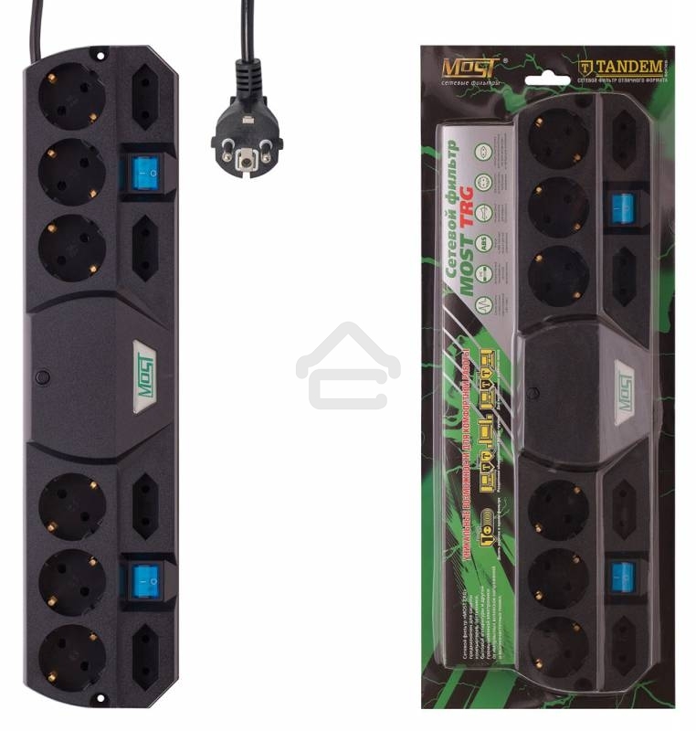 Сетевой фильтр Most TRG 2 м (10 розеток) черный, коробка