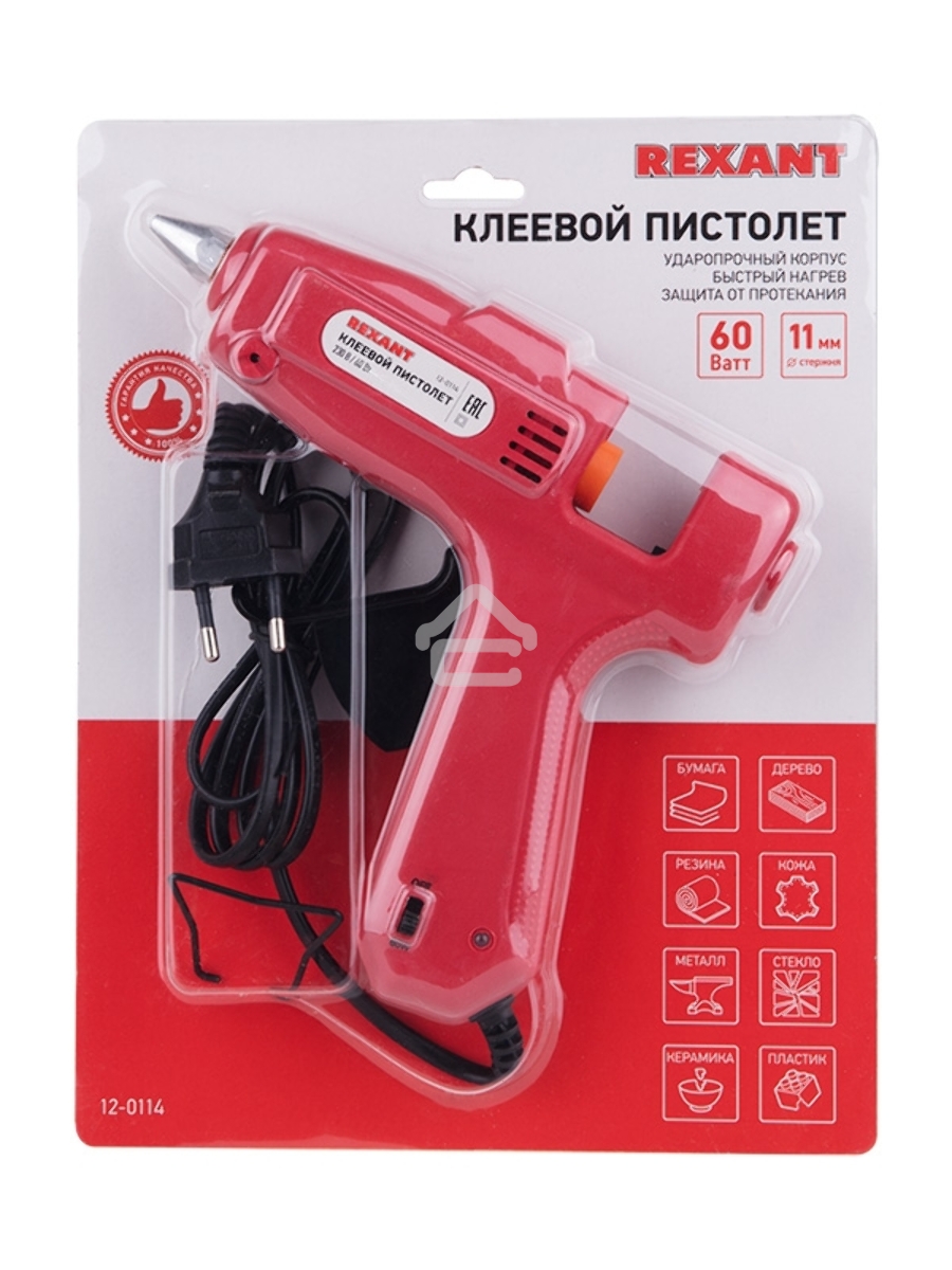 Пистолет клеевой Rexant (12-0114) 60 Вт O 11 мм С КНОПКОЙ (блистер)