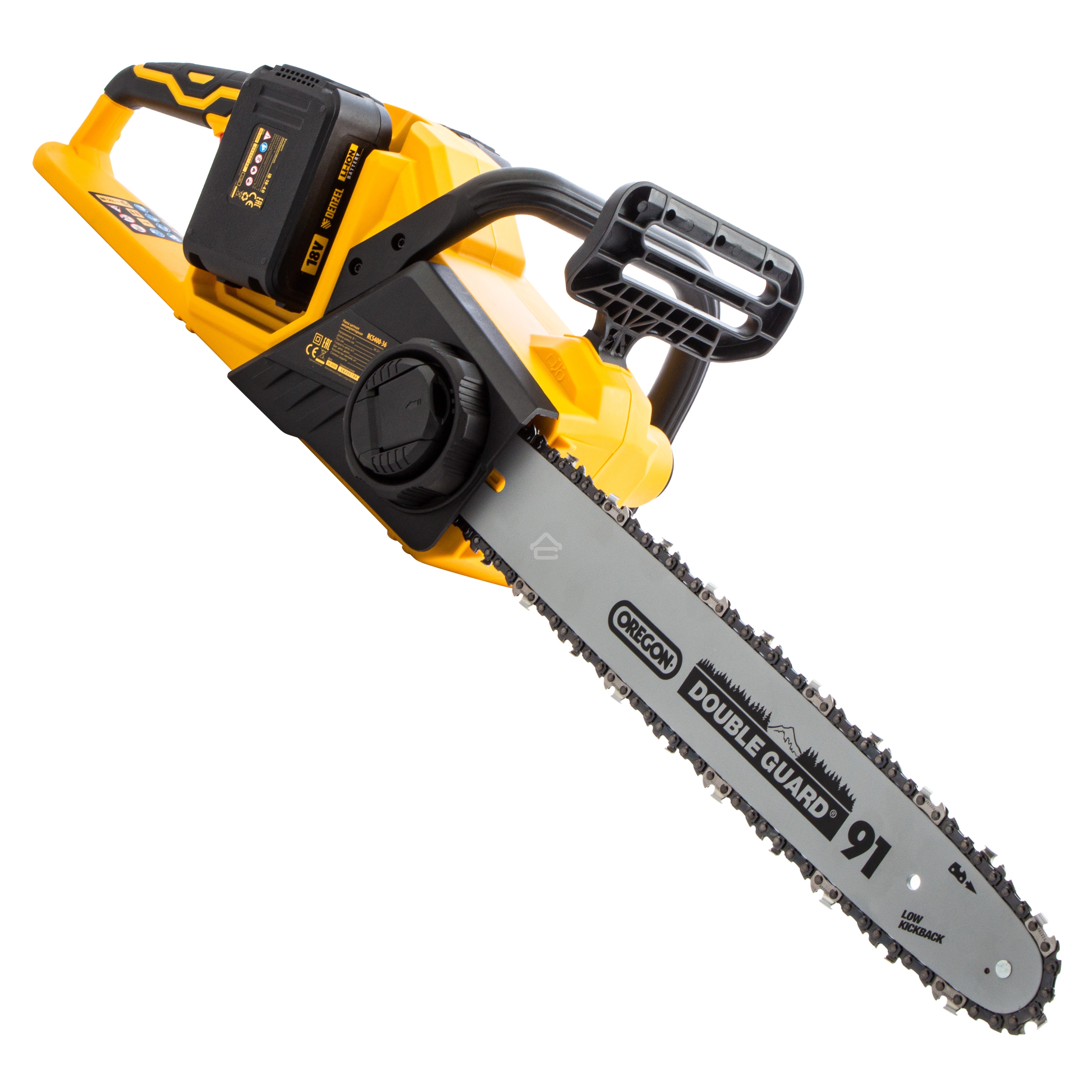 Цепная пила аккумуляторная бесщет. Denzel RCS400-36, Li-ion, 36 В, 4 А·ч, шина 400 мм/ 58610