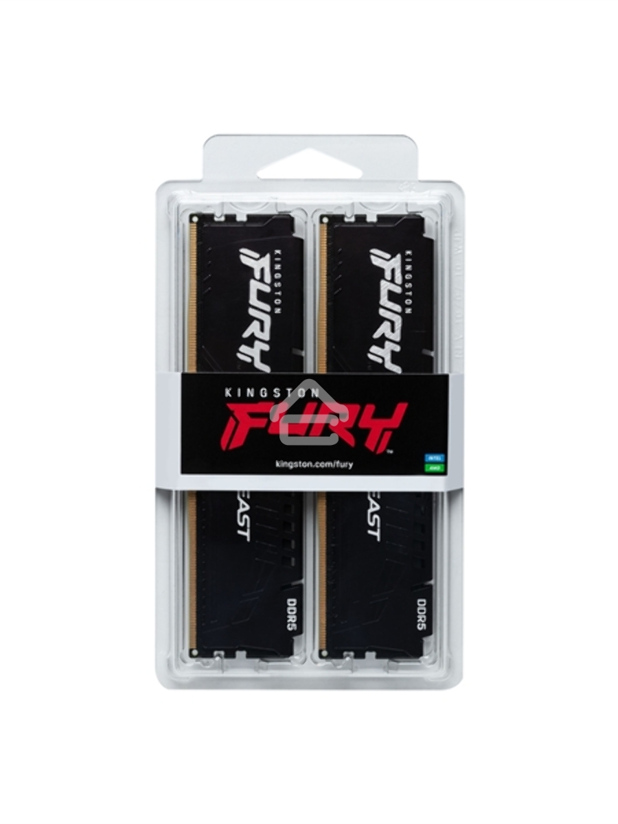 Оперативная память Kingston Fury Beast, DDR5, 64GB (2x32GB), 5200MHz, CL40, DIMM, с радиаторами, черный