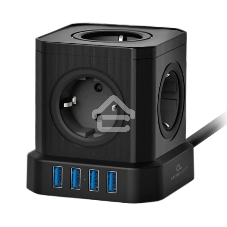 Сетевой фильтр Cablexpert Tower, TWR-5-U4-B-3, 5 р, 10А, 4хUSB, 3.1А, 3 м, ур.защиты 4+, черный, коробка