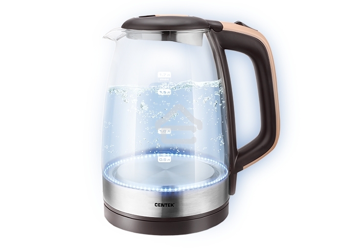 Чайник Centek CT-0065 <Beige> стекло, 1.7л 2200Вт, LED-подсветка, мерная шкала, защита от вкл б/воды