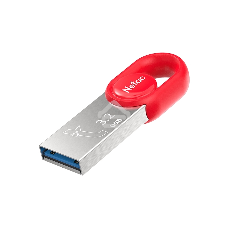 Флешка USB Netac UM2 (NT03UM2N-128G-32RE), 128Gb, USB 3.0, R/W 130/50, серебристый/красный