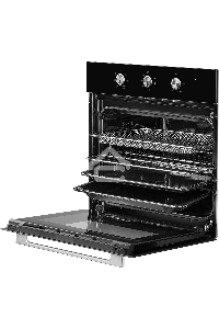 Духовой шкаф MONSHER MOE 6062 Noir, 5 режимов работы, объем духовки 58 л., утапливаемые переключатели, механический таймер, 2 стекла в дверце, энергоэффективность А, цвет: черный,фурнитура серебряная