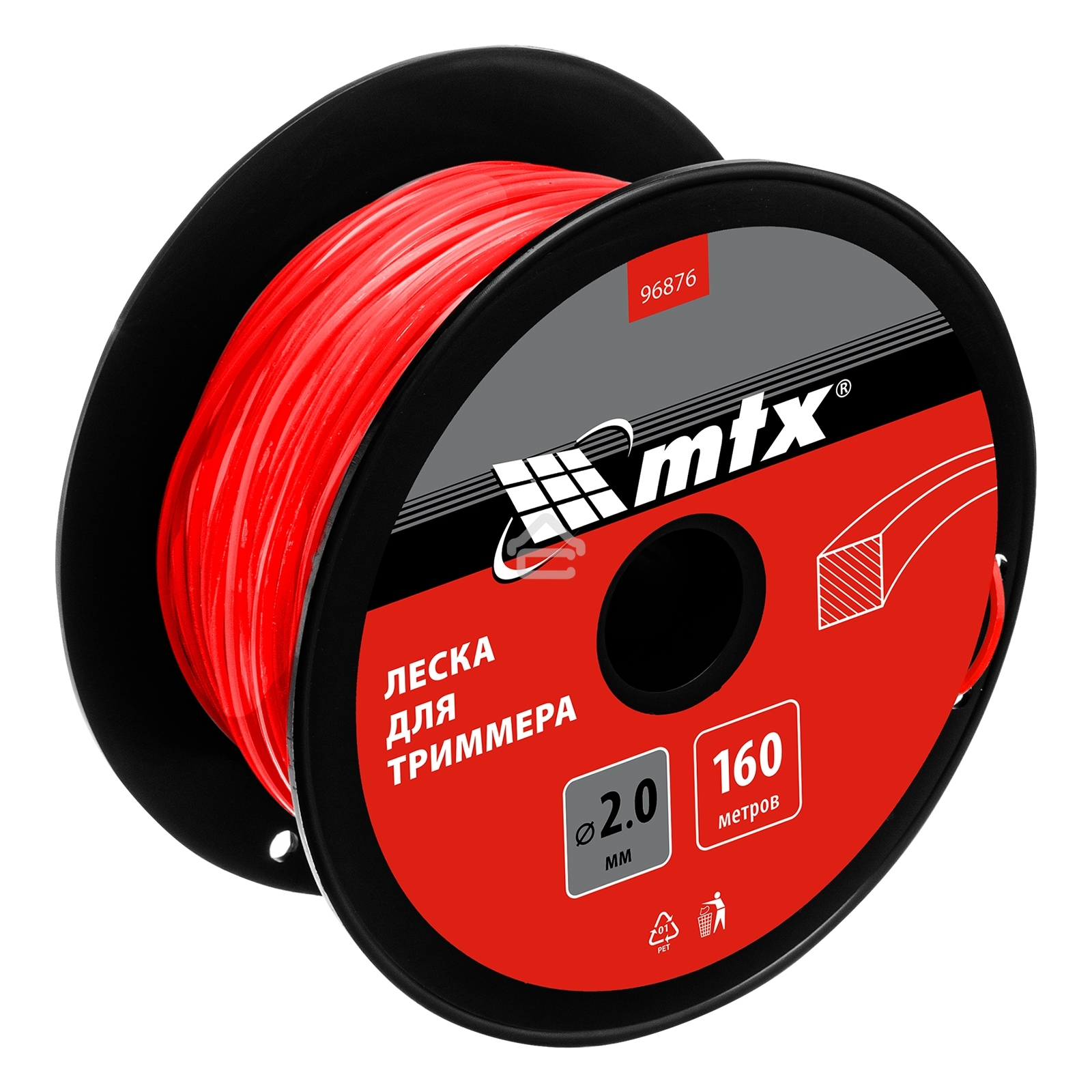 Леска для триммера MTX квадрат 2,0 мм х 160 м, на катушке