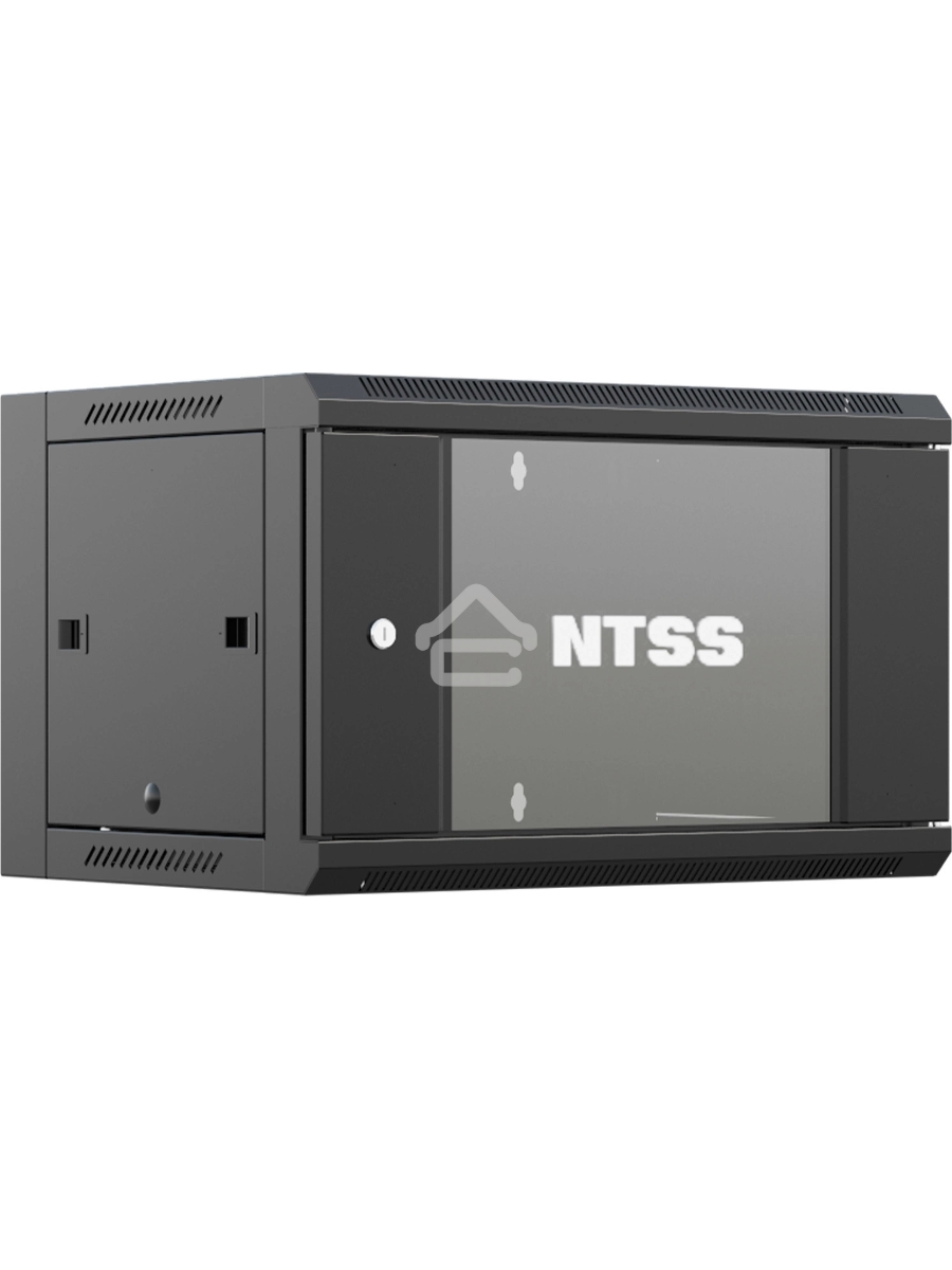 Шкаф коммутационный NTSS NTSS-W12U6045GS (NTSS-W12U6045GS-BL) настенный 12U 570x450мм пер.дв.стекл 60кг черный 350мм 22.2кг 220град. 635мм IP20 сталь