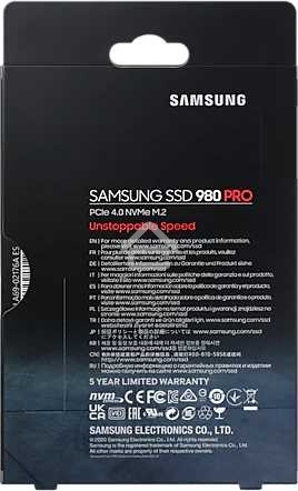 Накопитель SSD Samsung 980 PRO, 1TB, PCIe 4.0 x4, M.2 2280, NVMe, R/W 7000/5000