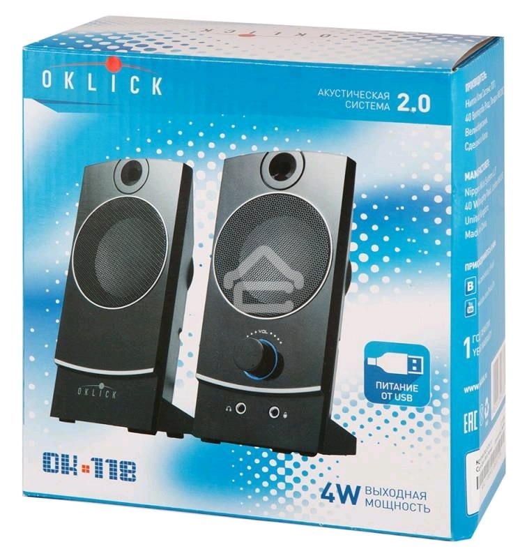 Акустическая система Oklick OK-118 2.0 черный 4Вт
