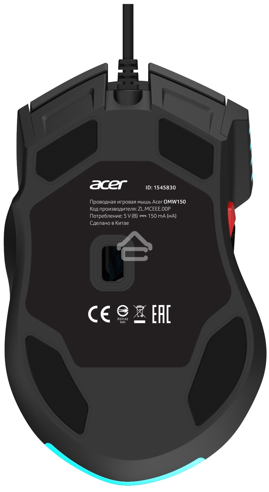 Мышь проводная Acer OMW150 черный, 4800 dpi, USB, кнопки - 8