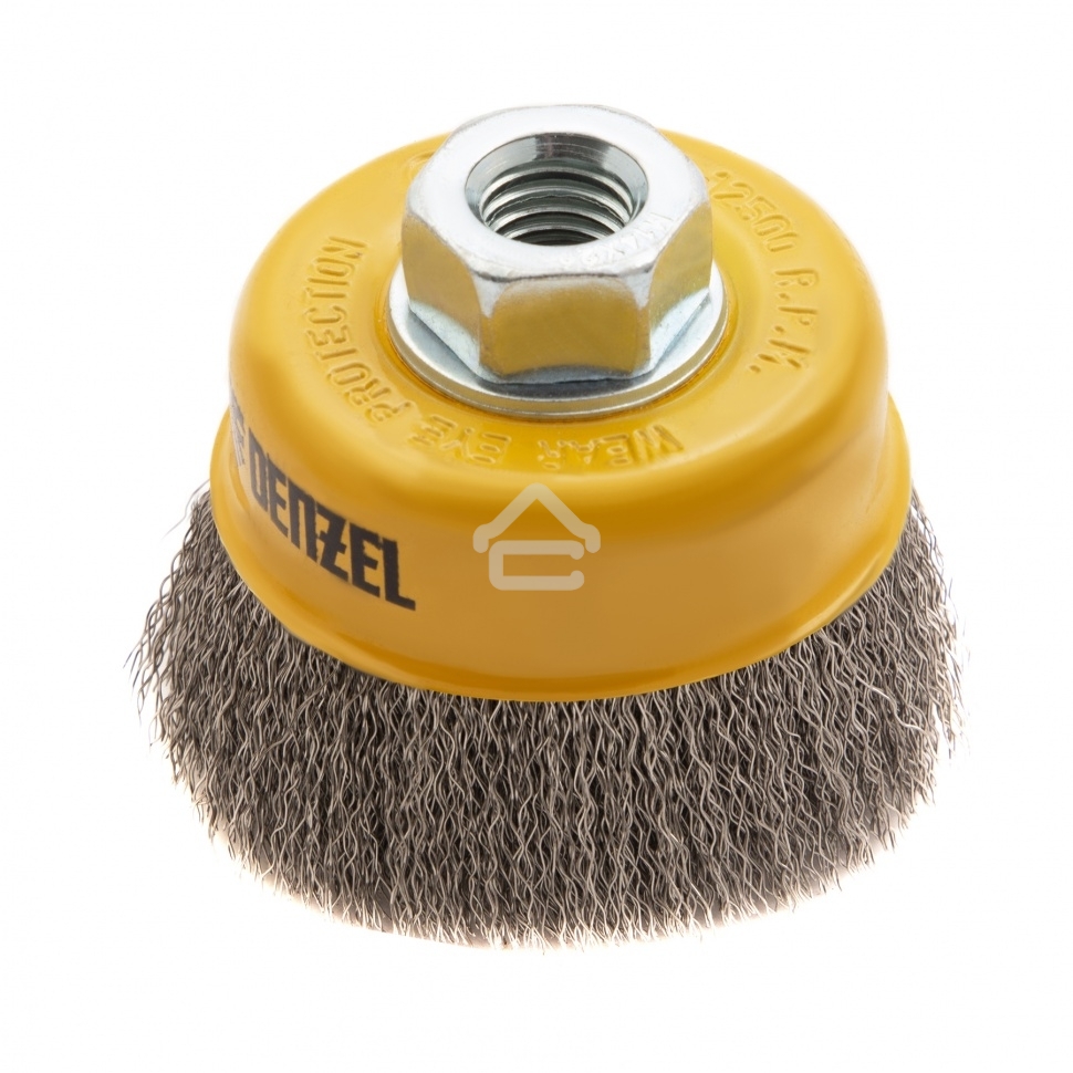 Щетка для УШМ Denzel 75 мм, М14, чашка, витая нержавеющая проволока 0,3 мм