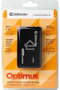 Кардридер DefenderOPTIMUS, до 4 типов карт одновременно + кабель USB 2.0 A(M) - MiniB (M) длина 1 м.