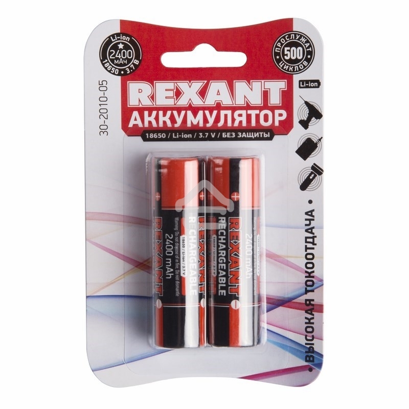 Аккумулятор 18650 unprotected Li-ion 2400 mAH 3.7 В Rexant