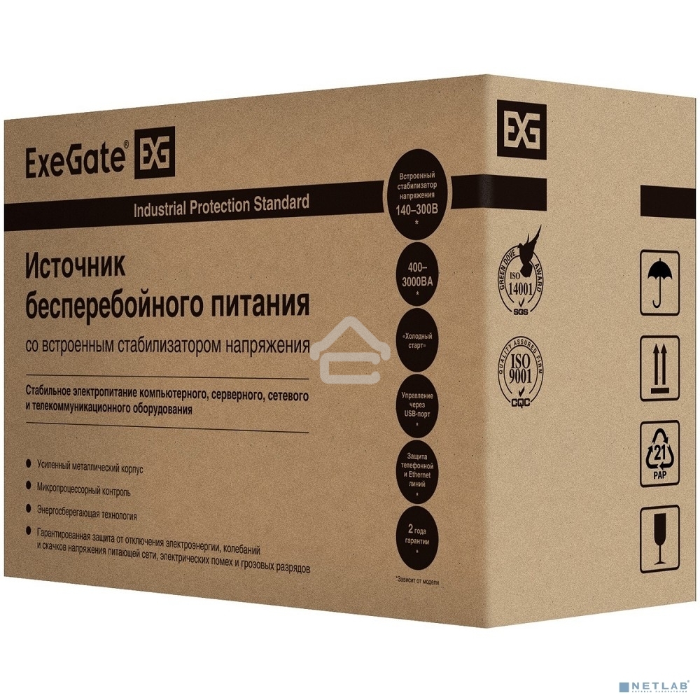 Источник бесперебойного питания ExeGate SpecialPro UNB-1600.LED.AVR.EURO.RJ <1600VA/950W, LED, AVR, 4 евророзетки, RJ45/11, Black>