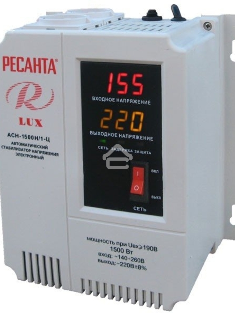 Стабилизаторы напряжения Ресанта АСН-1 500 Н/1-Ц 63/6/20 Стабилизатор Lux {220В±8%, Габариты 206х133х230, Вес 4,5кг}