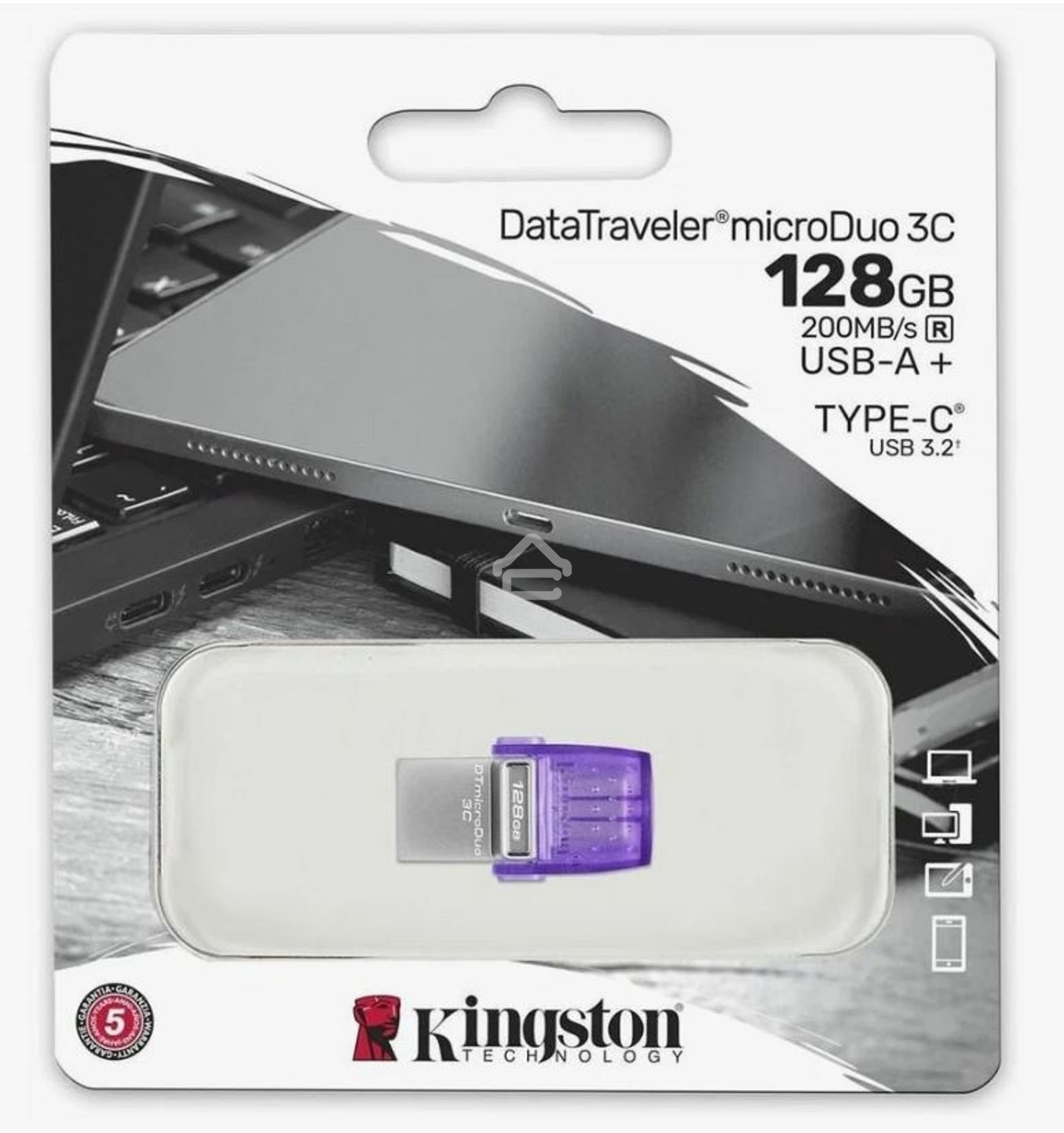 Флешка USB Kingston 128Gb DataTraveler microDuo 3C DTDUO3CG3/128Gb USB 3.0 фиолетовый