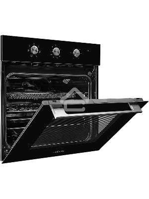 Духовой шкаф MONSHER MOE 6062 Noir, 5 режимов работы, объем духовки 58 л., утапливаемые переключатели, механический таймер, 2 стекла в дверце, энергоэффективность А, цвет: черный,фурнитура серебряная