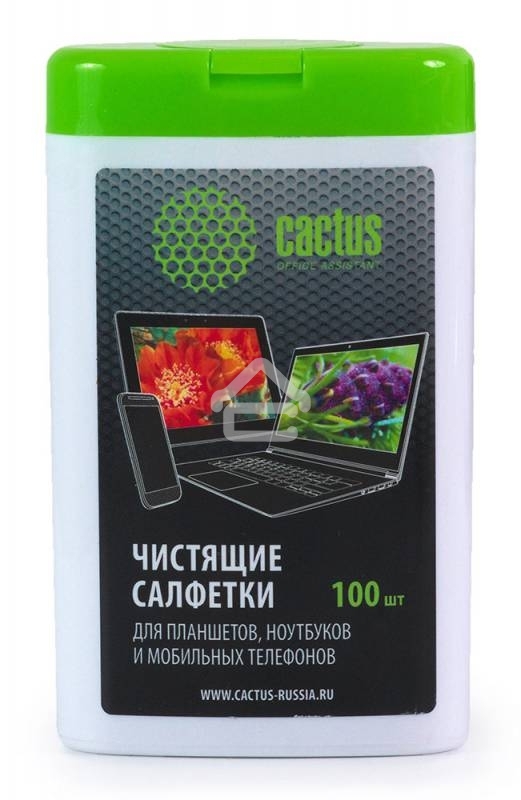 Салфетки Cactus CS-T1005 Туба с чистящими салфетками для планшетов, ноутбуков и моб.телефонов,100 шт