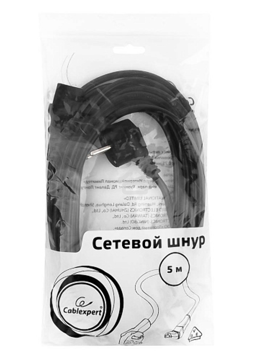 Кабель Gembird Power 250V 10A EUR, VDE Кабель питания сетевой, Евровилка, заземление, 5m (PC-186-VDE-5M)