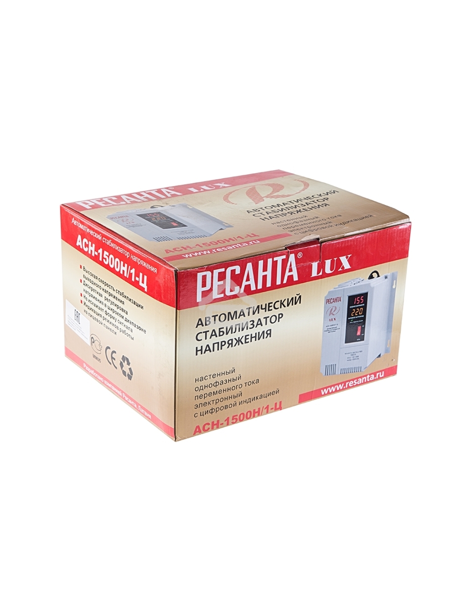 Стабилизаторы напряжения Ресанта АСН-1 500 Н/1-Ц 63/6/20 Стабилизатор Lux {220В±8%, Габариты 206х133х230, Вес 4,5кг}