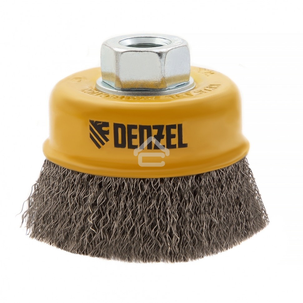 Щетка для УШМ Denzel 75 мм, М14, чашка, витая нержавеющая проволока 0,3 мм