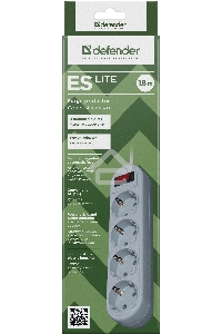 Сетевой фильтр Defender ES Lite, 1.8м, 4 розетки, серый