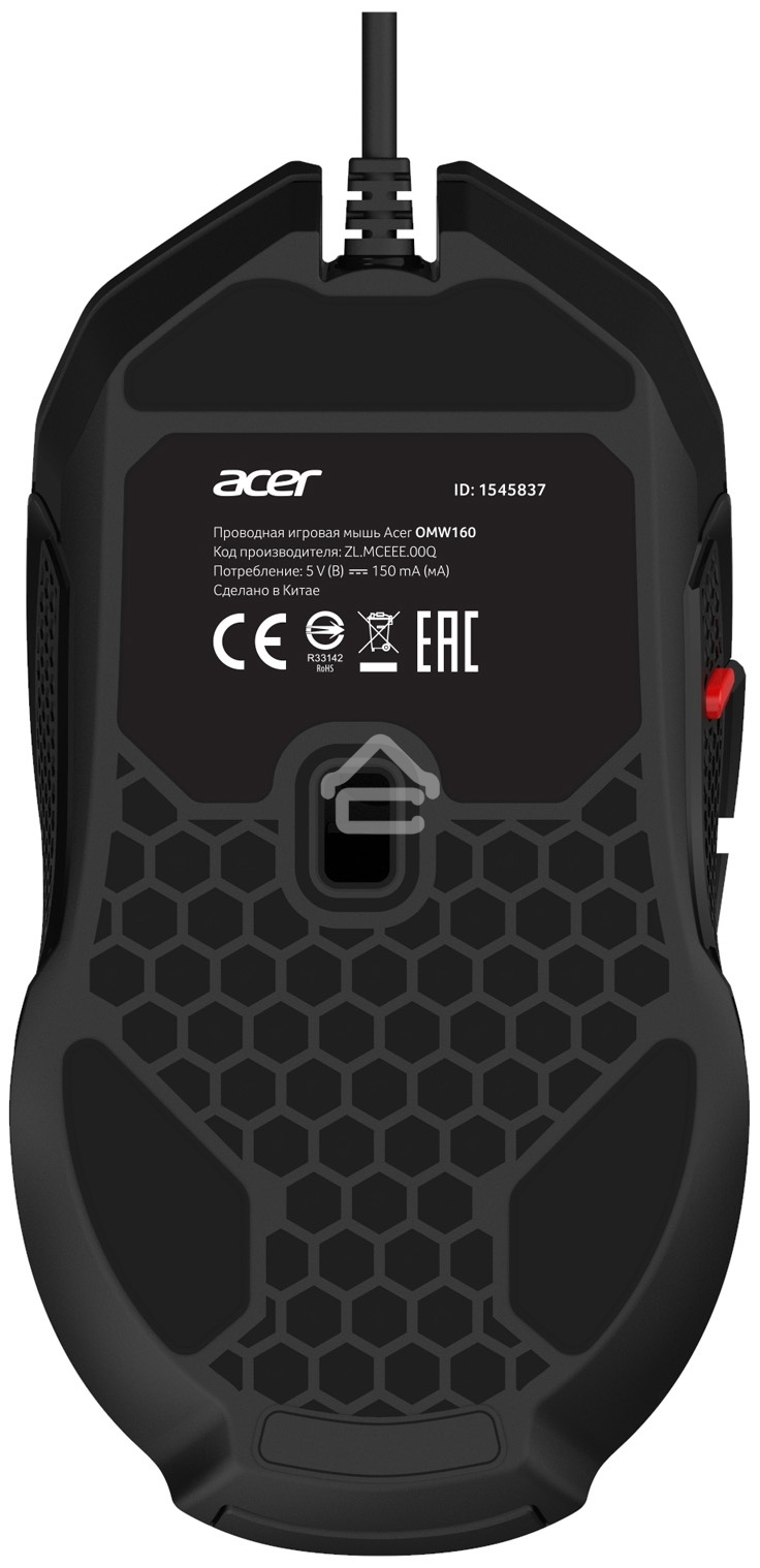 Мышь проводная Acer OMW160 черный, 6400 dpi, USB, кнопки - 8