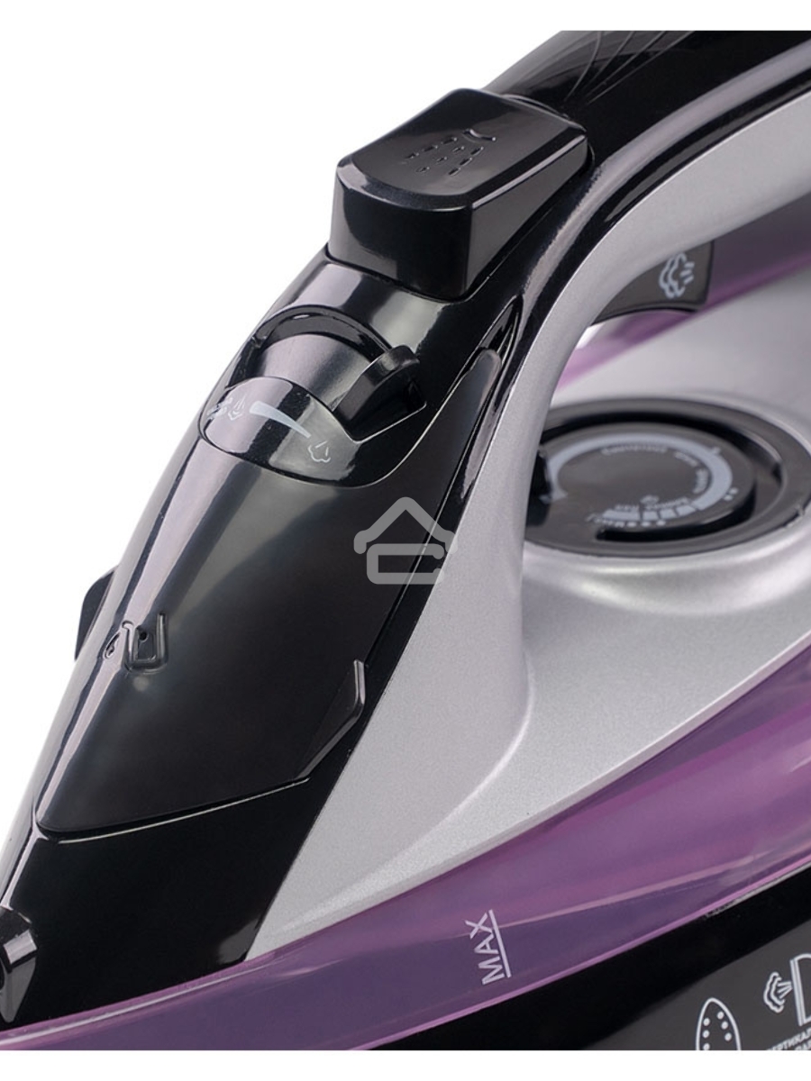 Утюг Galaxy Line GL 6128, фиолетовый с черным, паровой, 2200 Вт, постоянный пар 30 г/мин, паровой удар 140 г/мин, функции: самоочистка, антикапля, антинакипь, функция увлажнения, вертикальное отпаривание, защита от перегрева, индикатор нагрева, керамическ
