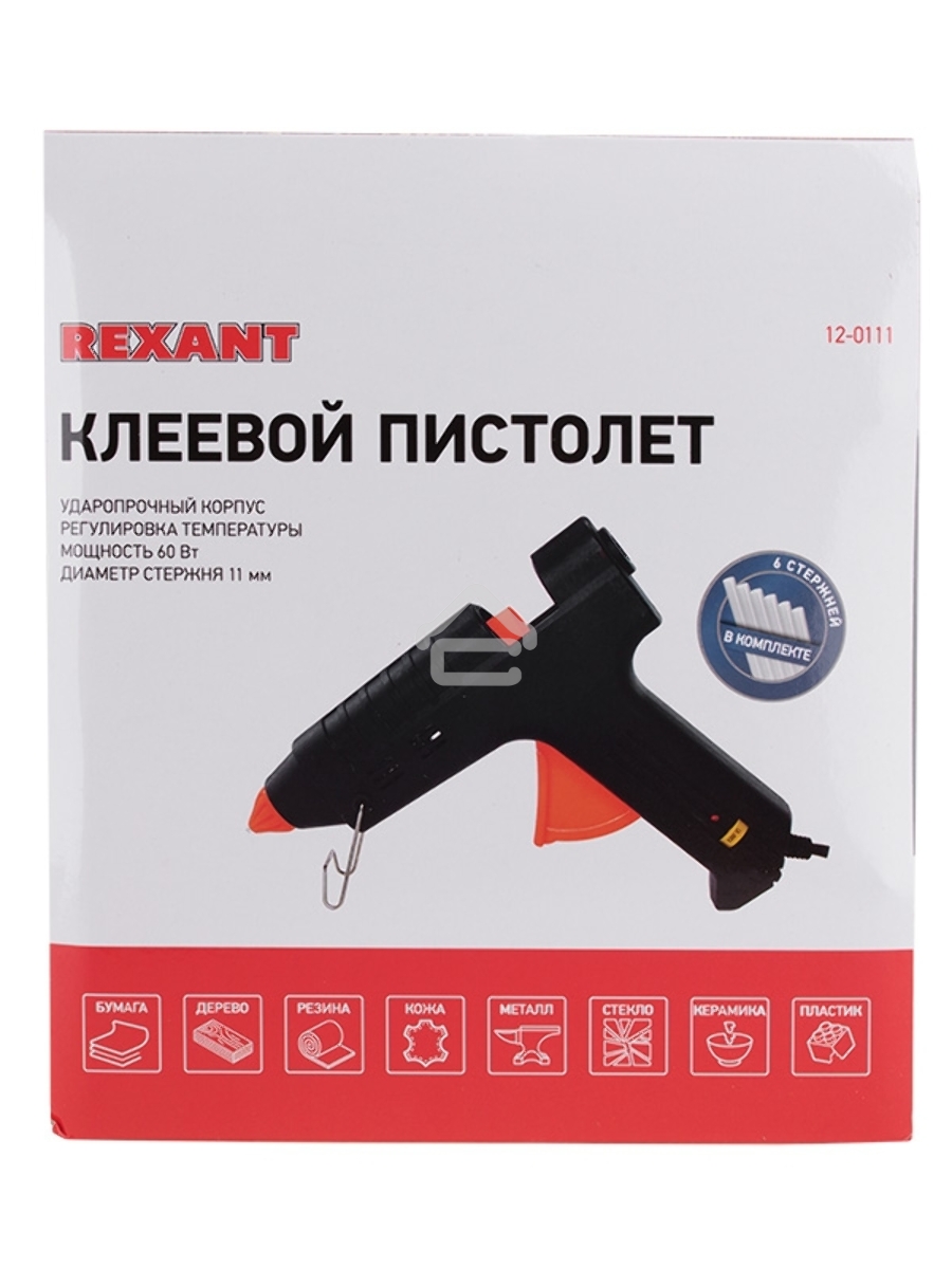 Пистолет клеевой Rexant, 60 Вт, Ø11 мм, настройка температуры 120..240℃, кейс