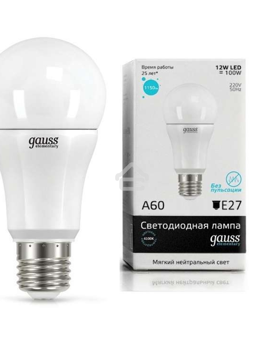 Светодиодная лампа GAUSS 23222 LED Elementary A60 12W E27 1150lm 4100K 1/10/50 0