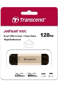 Флеш диск Transcend USB 128GB, JETFLASH USB3.2, TLC, High Speed, Type-C и Type A  (420/400 МБ/с)