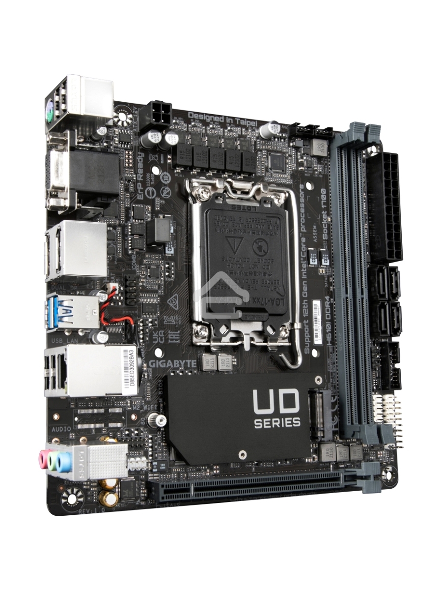 Материнская плата Gigabyte H610I DDR4, LGA 1700, Intel H610, 2xDDR4, 4xSATA, 1xM.2, 1xPCIe 4.0 x16, 1xHDMI, 1xVGA, 2xDP, 1x 1Gb LAN, 2xUSB-A 3.2 Gen 1, 4xUSB-A 2.0, 3x 3.5 мм, 7.1, Mini-ITX