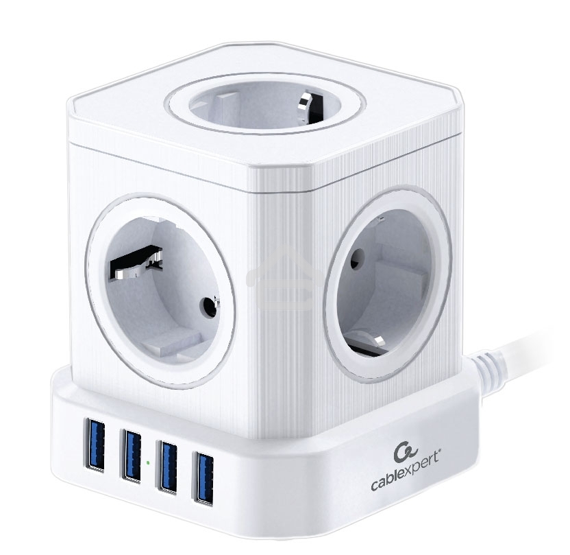 Сетевой фильтр Cablexpert Tower 5р, TWR-5-U4-W-3, 10А, 4хUSB, 3.1А, 3м, ур.защиты 4+, белый, коробка