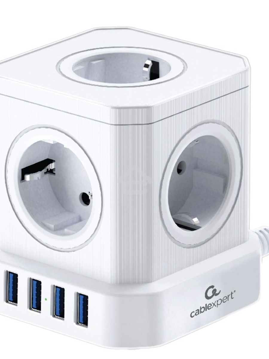 Сетевой фильтр Cablexpert Tower 5р, TWR-5-U4-W-3, 10А, 4хUSB, 3.1А, 3м, ур.защиты 4+, белый, коробка