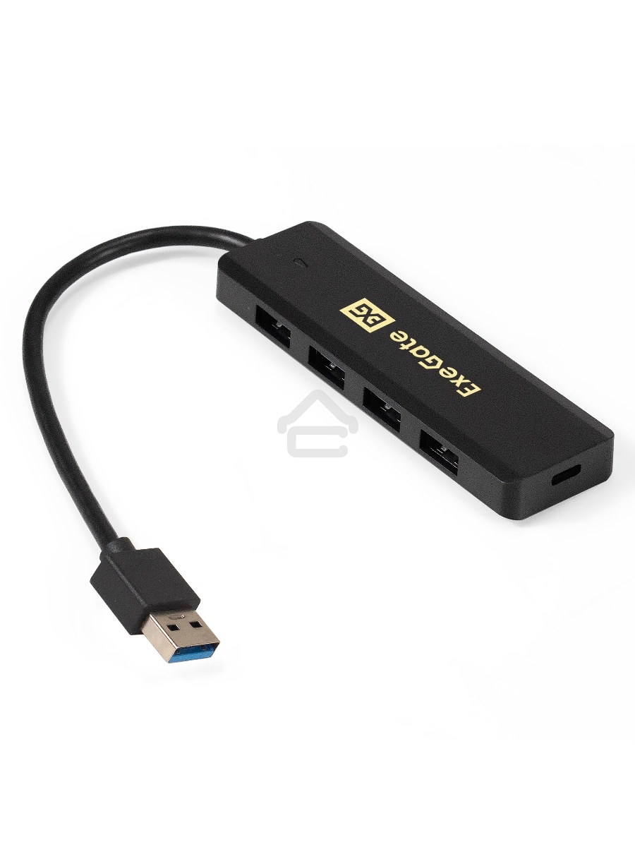 Хаб USB (концентратор) ExeGate DUB-4P/1 (кабель-адаптер USB3.0 --> 4xUSB3.0, Plug&Play, черный)