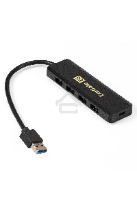 Хаб USB (концентратор) ExeGate DUB-4P/1 (кабель-адаптер USB3.0 --> 4xUSB3.0, Plug&Play, черный)
