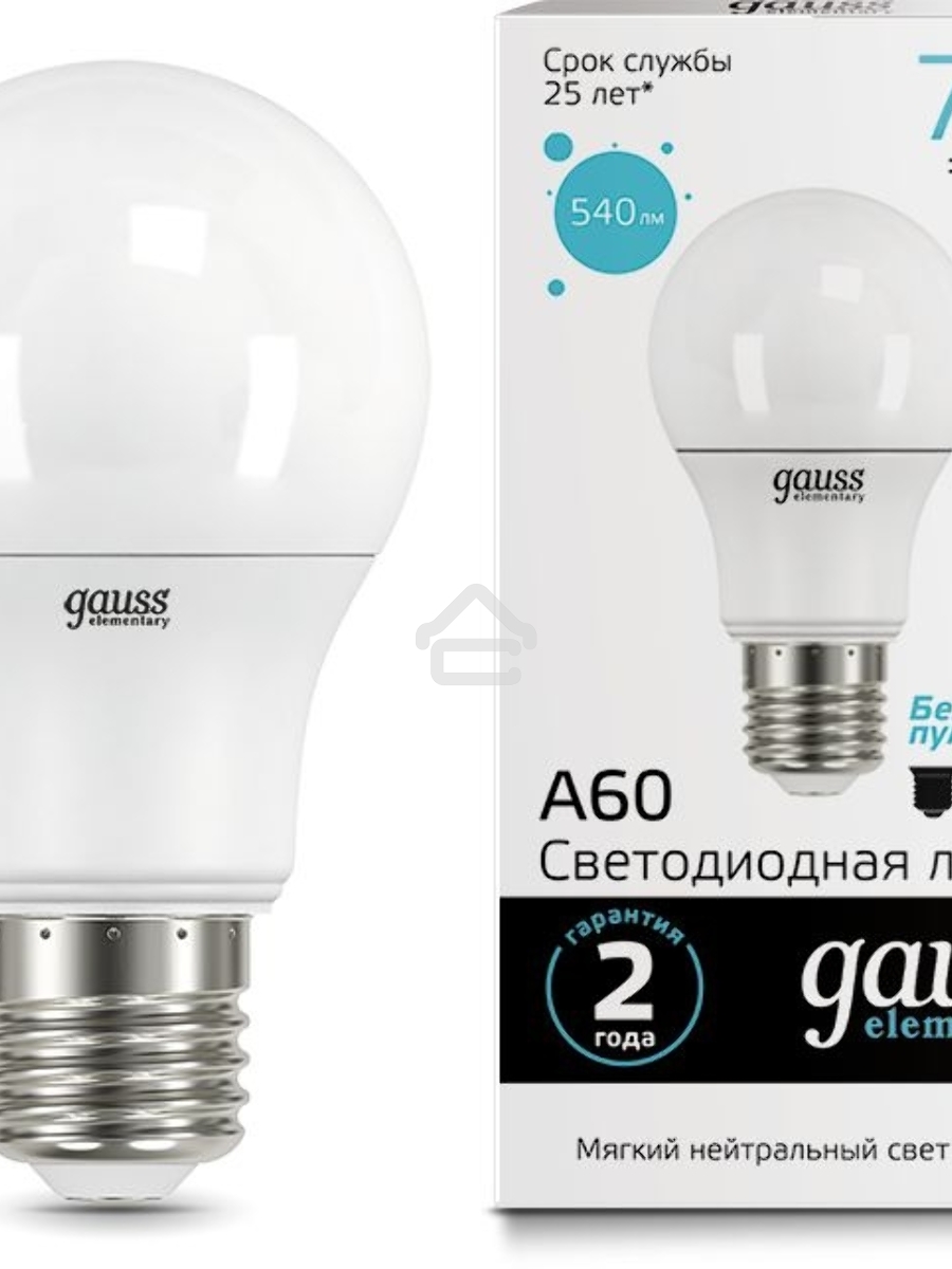 Светодиодная лампа LED Elementary A60 7W E27 540lm 4100K 1/10/100 0 GAUSS 23227A