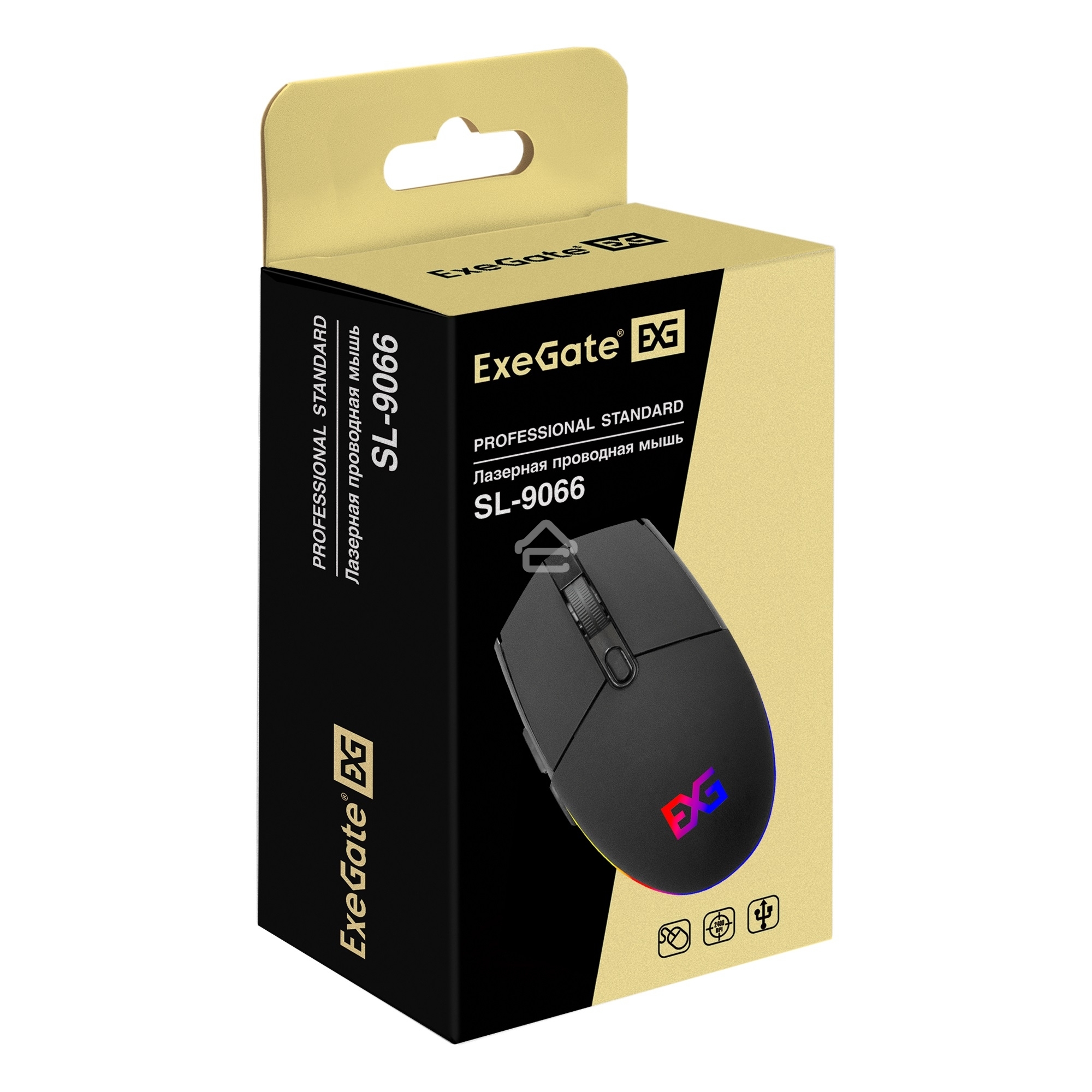 Мышь проводная ExeGate SL-9066 черный, 2400 dpi, USB, кнопки - 6
