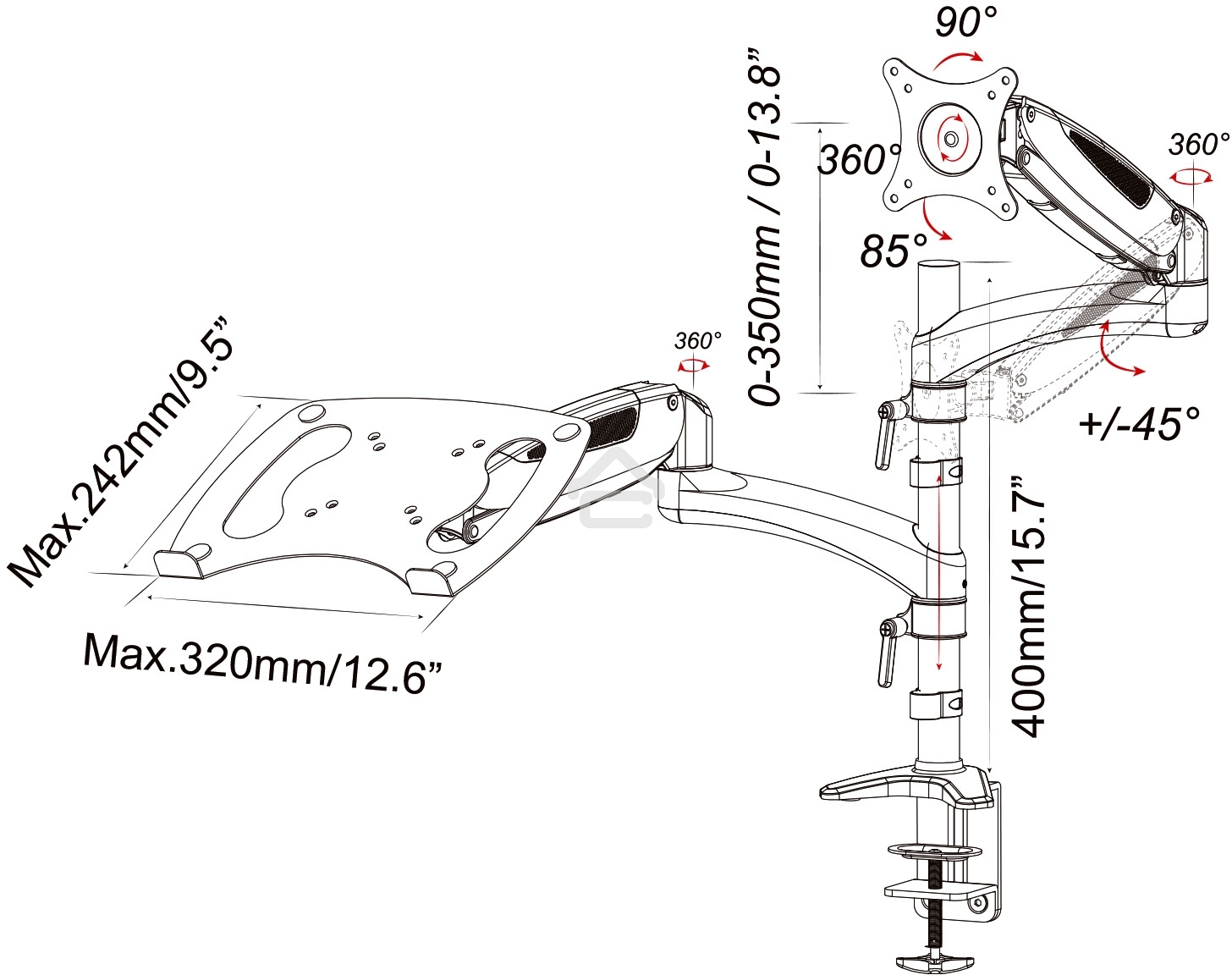 Кронштейн для монитора/ноутбука Cactus CS-VM-LH08-BK черный 13