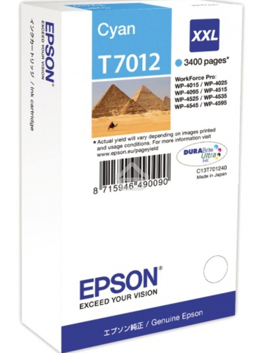 Картридж струйный Epson T70124010 голубой (3400 стр.) для WorkForce WP-4015DN WP-4015, WP-4025DW WP-4025, WP-4095DN WP-4095, WP-4515DN WP-4515, WP-4525DNF WP-4525, WP-4535DWF WP-4535, WP-4595DNF WP-4595