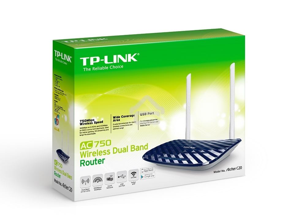 Маршрутизатор беспроводной TP-LinkArcher C20 10/100BASE-TX синий