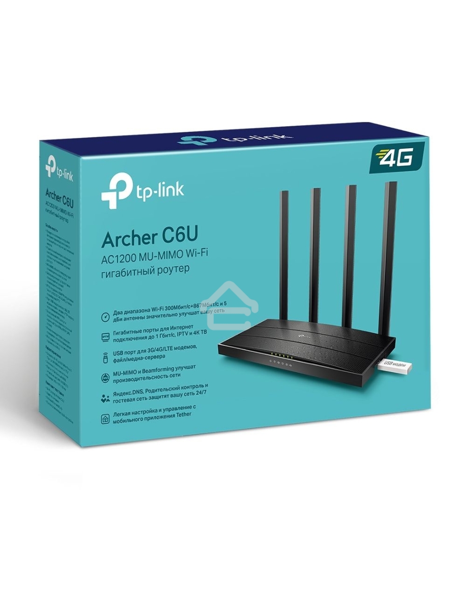Роутер беспроводной TP-Link Archer C6U AC1200 10/100/1000BASE-TX/4G ready черный