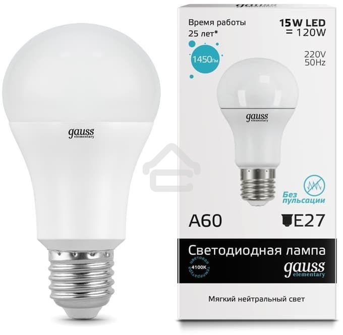 Светодиодная лампа Gauss LED Elementary 23225A60 15W E27 4100K 1/10/40 груша